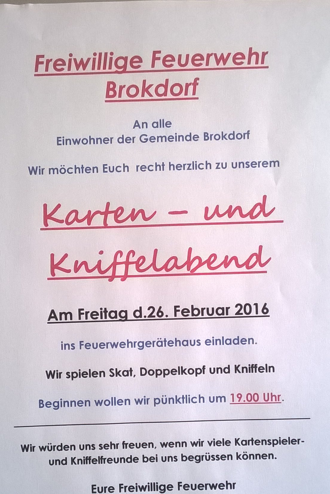 Karten- und Knobelabend Feuerwehr Brokdorf